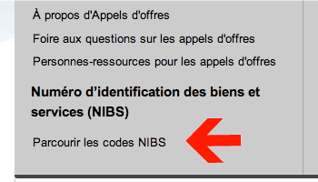 capture d'écran une flèche qui indique Parcourir les codes NIBS